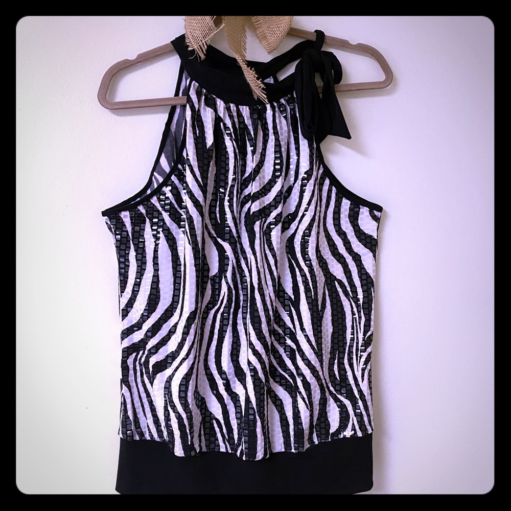 Zebra striped sequined top